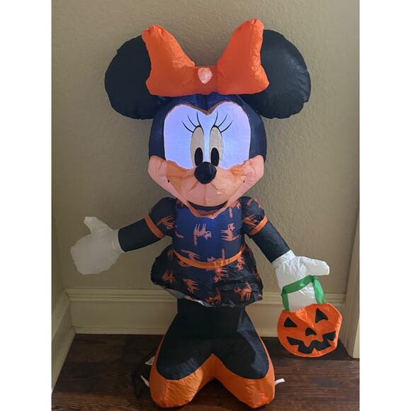 Disney Minnie Mouse Halloween Airblown Inflatable Orange Black Gemmy 3.5" WORKS - Picture 5 of 13